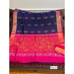 Navy Blue Uppada Silk Saree sari party wear For Women South Indian Wedding